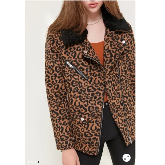 Avec Les Filles Leopard Print Wool Moto Jacket Size Small